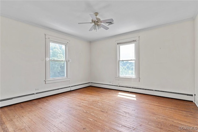 285 Jennings Ordinary Rd, Crewe, VA 23930 - spare room with hardwood / wood-style floors, crown molding, ceiling fan, and a baseboard radiator