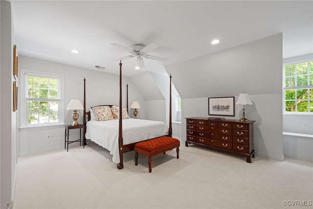 9929 Eildonway Pl, Henrico, VA 23238 - bedroom featuring carpet floors, recessed lighting, vaulted ceiling, and a ceiling fan