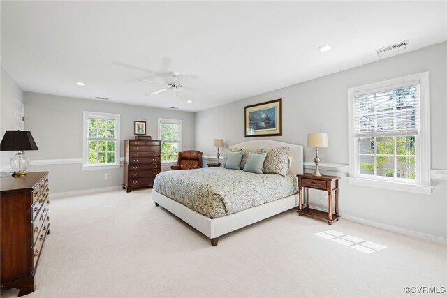 9929 Eildonway Pl, Henrico, VA 23238 - bedroom featuring light colored carpet, recessed lighting, and a ceiling fan