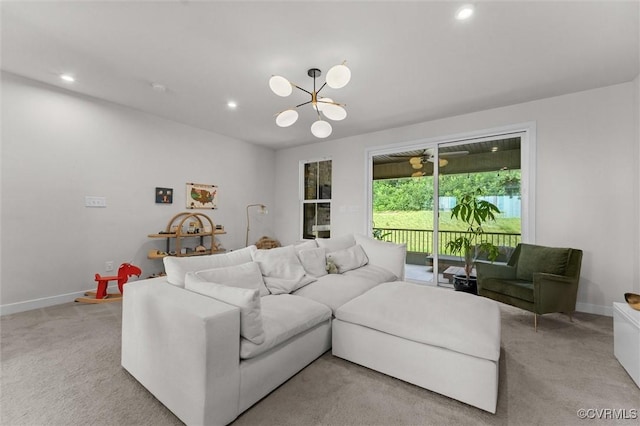 2133 Cantina Ln, Midlothian, VA 23114 - living area featuring a chandelier, light colored carpet, and recessed lighting