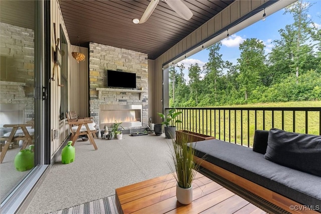 2133 Cantina Ln, Midlothian, VA 23114 - view of patio with an outdoor stone fireplace and ceiling fan
