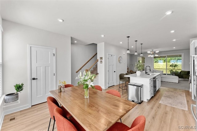 2133 Cantina Ln, Midlothian, VA 23114 - dining room with stairway, light wood-style floors, and recessed lighting