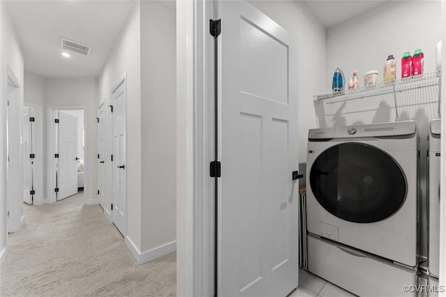 2133 Cantina Ln, Midlothian, VA 23114 - washroom with washing machine and dryer, light colored carpet, and recessed lighting