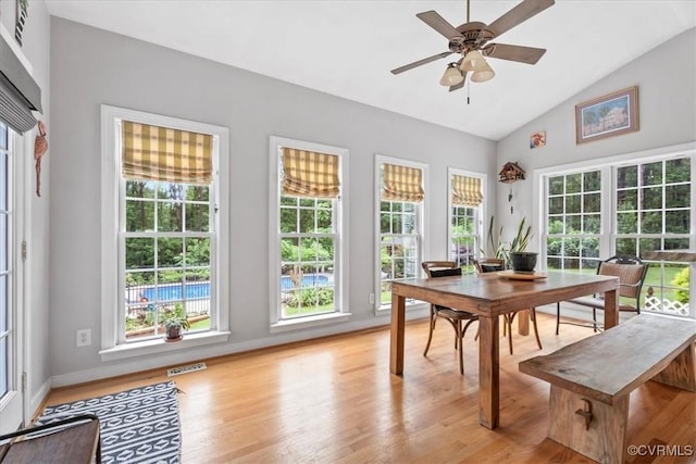 24000 Pear Orchard Rd, Moseley, VA 23120 - dining area with a ceiling fan, lofted ceiling, and light wood-style floors