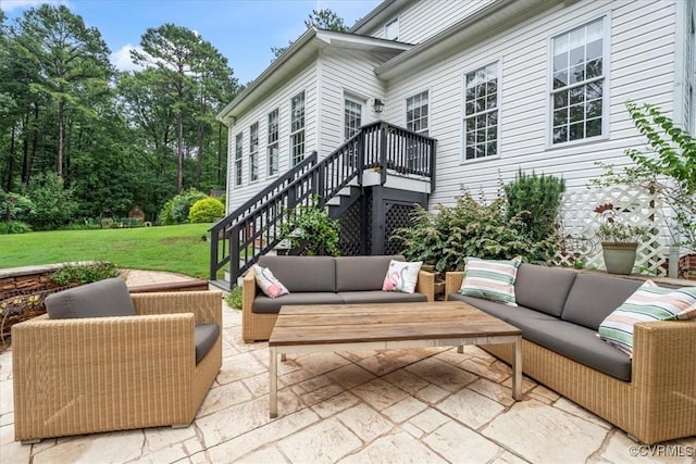 24000 Pear Orchard Rd, Moseley, VA 23120 - view of patio / terrace featuring outdoor lounge area, stairs, and a wooden deck