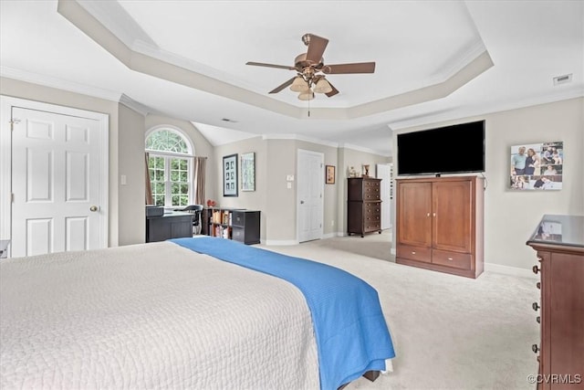 24000 Pear Orchard Rd, Moseley, VA 23120 - carpeted bedroom featuring a raised ceiling, crown molding, and ceiling fan