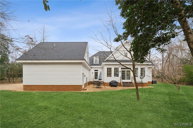 88 Holly Grv, Jamestown, VA 23185 - back of house with a yard, a patio area, a shingled roof, crawl space, and entry steps