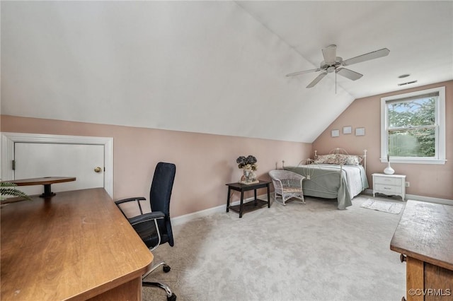 88 Holly Grv, Jamestown, VA 23185 - carpeted bedroom featuring vaulted ceiling, a desk, and ceiling fan