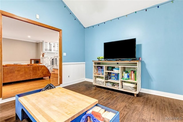 13904 Sunrise Bluff Rd, Chesterfield, VA 23112 - bedroom featuring wood finished floors, vaulted ceiling, and a wainscoted wall