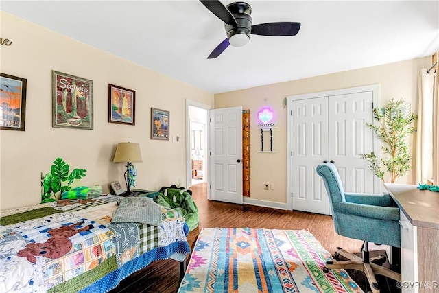 13904 Sunrise Bluff Rd, Chesterfield, VA 23112 - bedroom with wood finished floors, a closet, and a ceiling fan