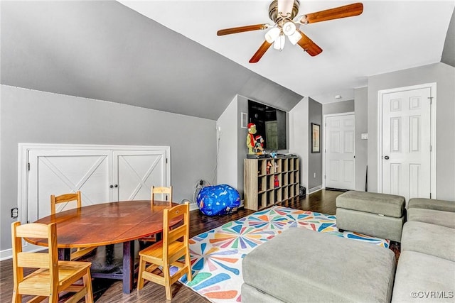13904 Sunrise Bluff Rd, Chesterfield, VA 23112 - rec room with wood finished floors, ceiling fan, and lofted ceiling
