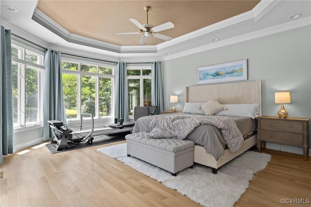 3808 Solebury Pl, Midlothian, VA 23113 - bedroom featuring a raised ceiling, ornamental molding, wood finished floors, and a ceiling fan