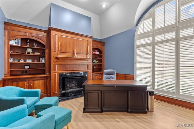 3808 Solebury Pl, Midlothian, VA 23113 - home office featuring a fireplace, light wood finished floors, and high vaulted ceiling