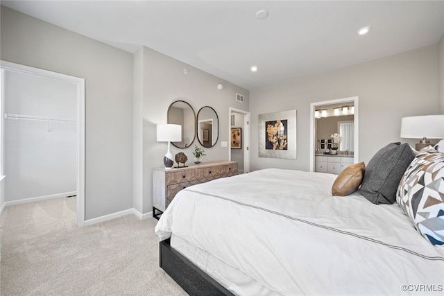 13213 Garland Ln, Midlothian, VA 23114 - bedroom featuring a spacious closet, light colored carpet, recessed lighting, and ensuite bathroom