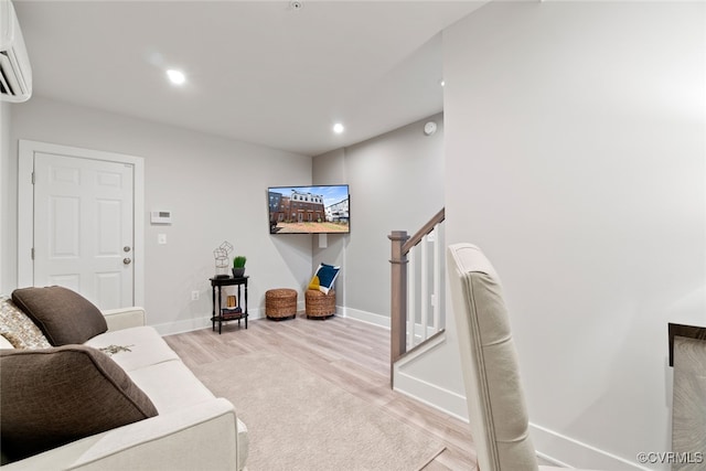 13213 Garland Ln, Midlothian, VA 23114 - living room featuring light wood finished floors, an AC wall unit, and recessed lighting