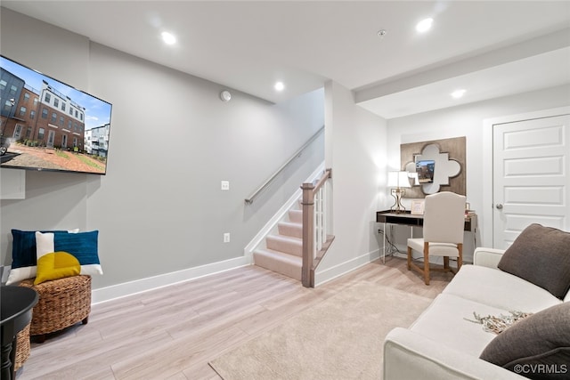 13213 Garland Ln, Midlothian, VA 23114 - living room with wood finished floors, stairway, and recessed lighting