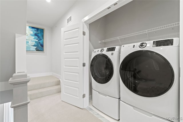 13213 Garland Ln, Midlothian, VA 23114 - washroom with light carpet and separate washer and dryer