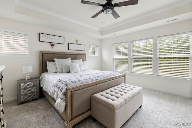 18517 Palisades Rdg, Moseley, VA 23120 - bedroom with a tray ceiling, crown molding, carpet flooring, and ceiling fan