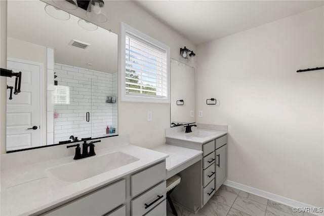 18517 Palisades Rdg, Moseley, VA 23120 - bathroom with vanity, marble finish flooring, and a shower stall