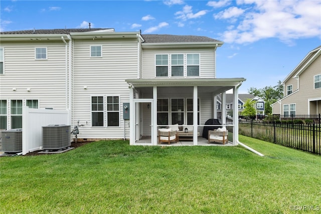 18517 Palisades Rdg, Moseley, VA 23120 - rear view of property with a fenced backyard, a sunroom, and a patio area