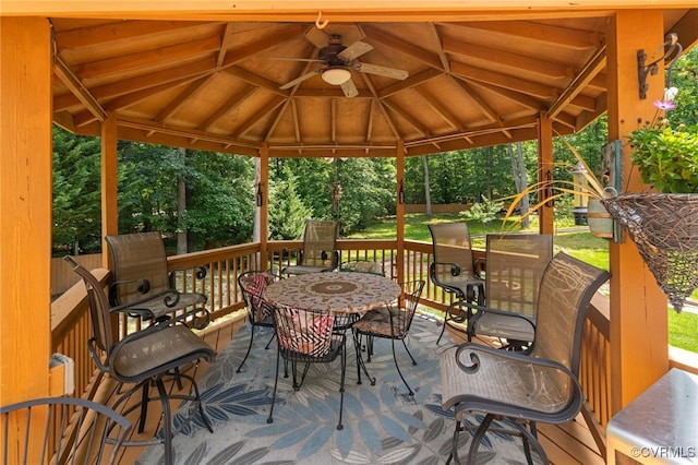 3541 Kings Farm Dr, Midlothian, VA 23113 - wooden deck featuring a gazebo, ceiling fan, and outdoor dining area