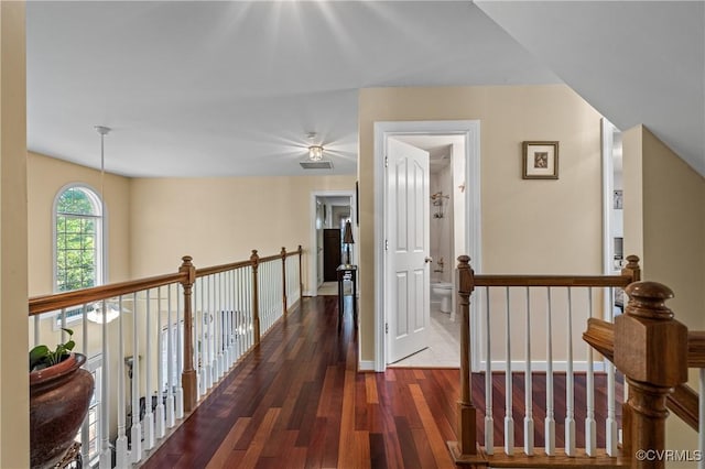 3541 Kings Farm Dr, Midlothian, VA 23113 - corridor with dark wood-type flooring and an upstairs landing