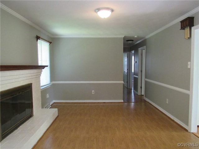 10212 Sauna Dr, North Chesterfield, VA 23236 - unfurnished living room featuring wood finished floors, ornamental molding, and a fireplace