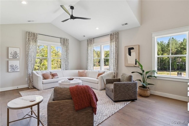 TBD Springfield Rd, Goochland, VA 23063 - living area with healthy amount of natural light, a ceiling fan, wood finished floors, high vaulted ceiling, and recessed lighting