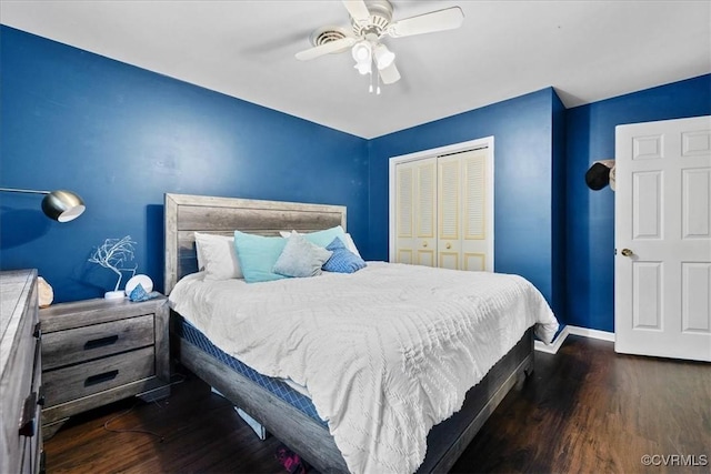 5205 Jerral Dr, Prince George, VA 23875 - bedroom featuring a closet, wood finished floors, and ceiling fan