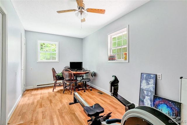 9118 Epps Rd, Mechanicsville, VA 23111 - office space with a baseboard radiator, a ceiling fan, and light wood-type flooring