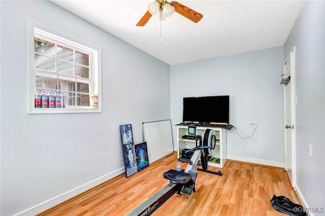 9118 Epps Rd, Mechanicsville, VA 23111 - workout room featuring wood finished floors and a ceiling fan