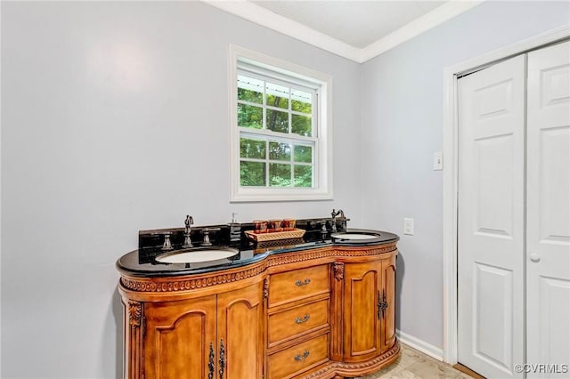 9118 Epps Rd, Mechanicsville, VA 23111 - bathroom with crown molding and double vanity