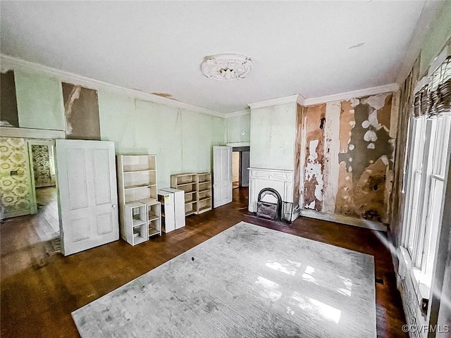 22446 E Depot St, Newsoms, VA 23874 - living area with ornamental molding, wood finished floors, and a fireplace
