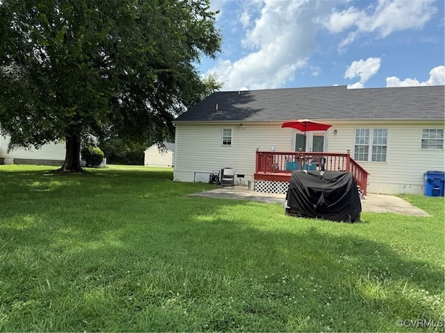21338 Deodora Ct, Petersburg, VA 23803 - rear view of property featuring a deck, a lawn, and a patio