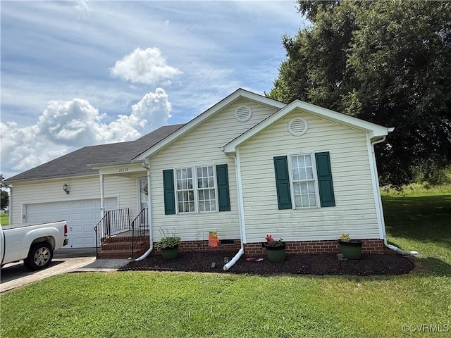 21338 Deodora Ct, Petersburg, VA 23803 - view of front of house featuring a garage, a front lawn, driveway, and a shingled roof