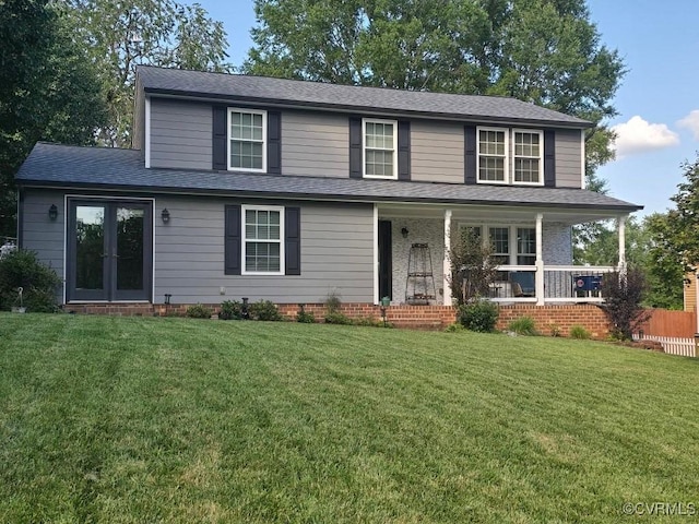 10818 Sebring Dr, Henrico, VA 23233 - traditional home with french doors, a front yard, and a porch