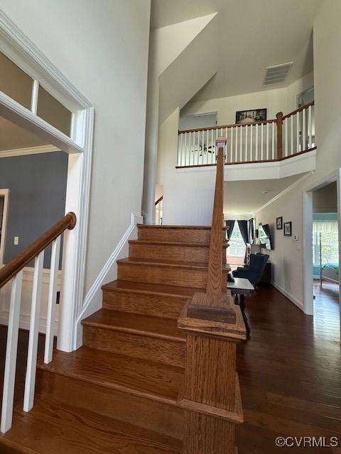 17037 Windon Ct, Moseley, VA 23120 - stairs featuring wood finished floors and a high ceiling