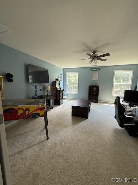 17037 Windon Ct, Moseley, VA 23120 - carpeted living room with a ceiling fan