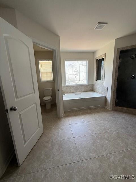 17037 Windon Ct, Moseley, VA 23120 - full bathroom featuring tile patterned flooring, a garden tub, and a stall shower