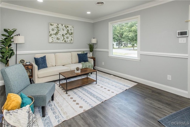9300 Greatbridge Rd, Chesterfield, VA 23237 - living room featuring wood finished floors, ornamental molding, and recessed lighting