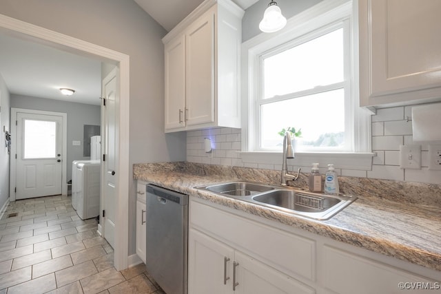 8622 Rock Cedar Rd, New Kent, VA 23124 - kitchen featuring dishwasher, tasteful backsplash, white cabinets, and light countertops