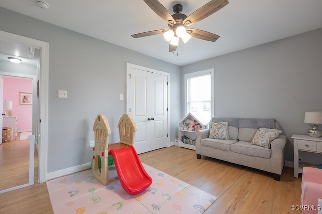 8622 Rock Cedar Rd, New Kent, VA 23124 - game room with attic access, ceiling fan, and light wood-style floors