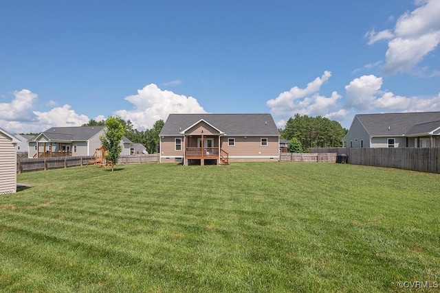 8622 Rock Cedar Rd, New Kent, VA 23124 - back of property with a fenced backyard, a wooden deck, and crawl space