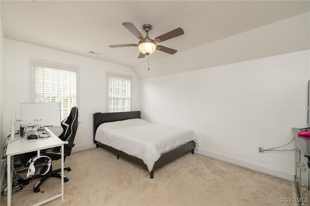 4837 Glenmorgan Ct, Chester, VA 23831 - bedroom featuring light colored carpet, an office area, a ceiling fan, and vaulted ceiling