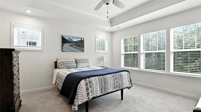 7750 Leeds Castle Ln, New Kent, VA 23124 - carpeted bedroom featuring recessed lighting, a tray ceiling, crown molding, and a ceiling fan