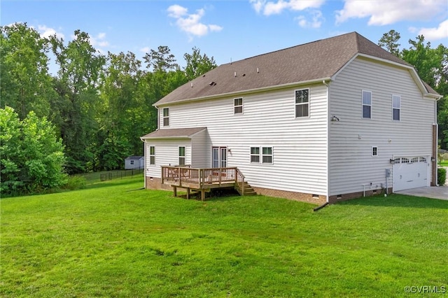 10485 Eagle Ct, Prince George, VA 23860 - rear view of house with crawl space, a deck, a garage, and a yard