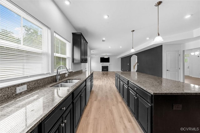 10485 Eagle Ct, Prince George, VA 23860 - kitchen with dark cabinetry, light wood-style flooring, healthy amount of natural light, and recessed lighting
