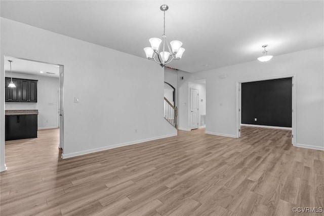 10485 Eagle Ct, Prince George, VA 23860 - unfurnished living room featuring a chandelier, light wood-style flooring, and stairway