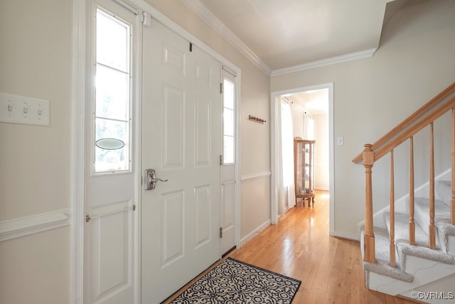 5636 Charter Oak Dr, Chesterfield, VA 23832 - entrance foyer with stairs, light wood-style flooring, and ornamental molding