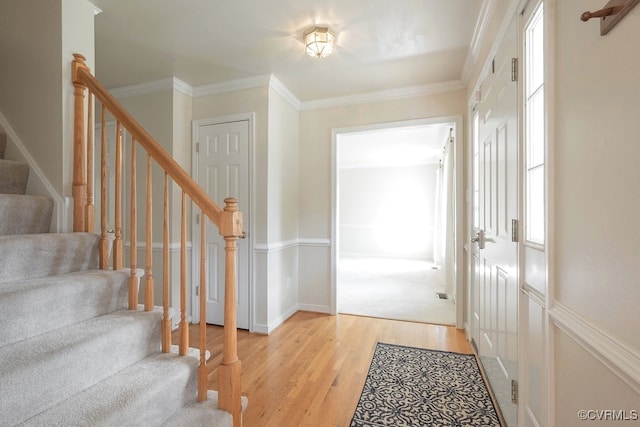 5636 Charter Oak Dr, Chesterfield, VA 23832 - foyer with stairway, light wood-type flooring, and ornamental molding